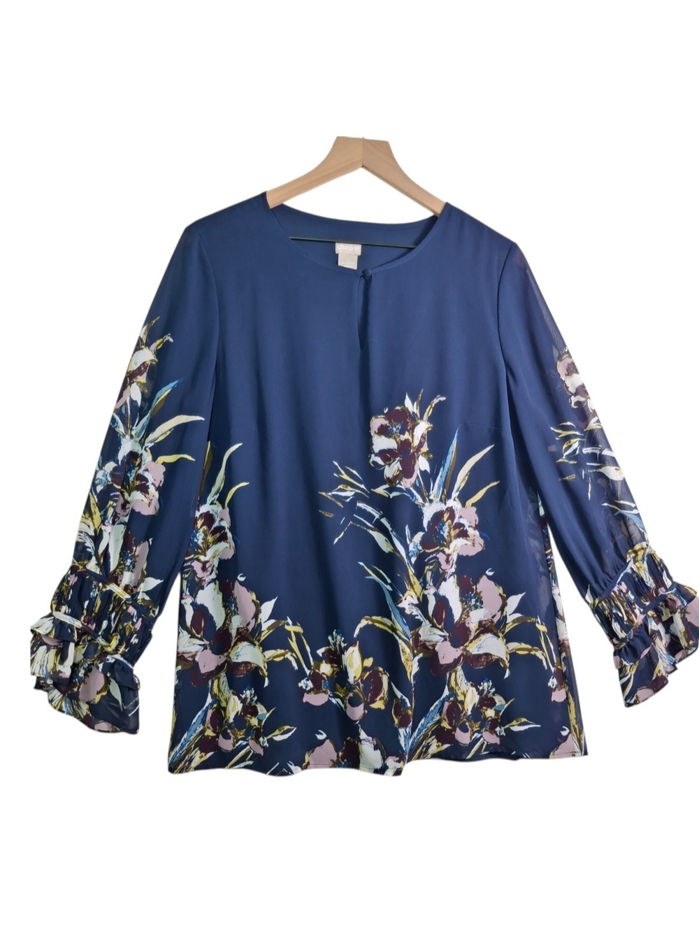 Woman's Chico's "Bird of Paradise" Floral Border Blouse - Size 1 (1XL)